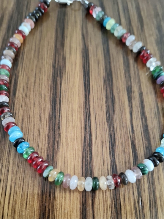 Anklet Multicolored Multi Rondelle Gemstones Tiny Beads 9.5" - Picture 2 of 3